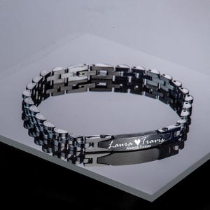 Presente personalizado para ele, pulseira de aço gravada, pulseira masculina, presente de dia dos pais, pulseira de elos de corrente, presente de aniversário para marido