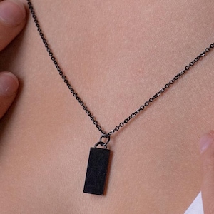 Engraved Initial Tag Necklace for Men: Minimalist Steel Bar Necklace Black Minimal Bar