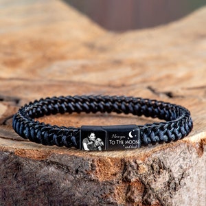 Pulsera trenzada de acero y cuero personalizada: Joyas conmemorativas grabadas a medida