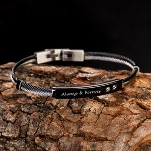 Regalo del Día del Padre, Regalo Personalizado, Pulsera de Acero Inoxidable para Hombre, Regalo de Aniversario, Pulsera Minimalista, Pulsera Personalizada, Regalo para Él
