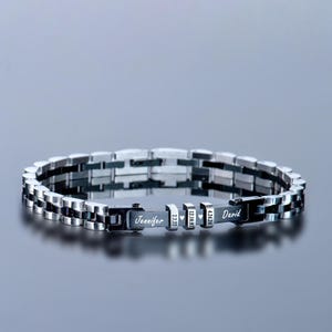 Regalo personalizado para él, pulsera de acero grabada, pulsera minimalista para hombre, regalo del Día del Padre, pulsera de eslabones, regalo de aniversario para hombre.