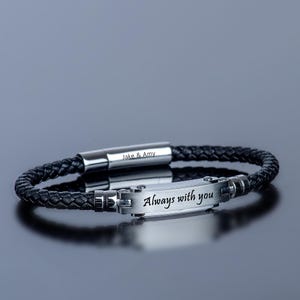 Regalos de aniversario para él, Regalo personalizado, Ideas de regalos para hombres, Regalo del Día del Padre, Pulsera de cuero y acero, Regalos para el esposo, Regalo para el novio