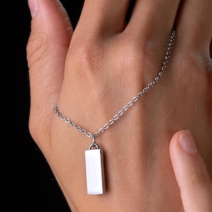 Engraved Initial Tag Necklace for Men: Minimalist Steel Bar Necklace Silver Minimal Bar