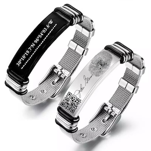 Pulsera de acero inoxidable - Pulsera para hombre - Pulsera ajustable - Pulsera con código QR - Pulsera con huella dactilar - Regalo para el día del padre - Ideas de regalos para hombres