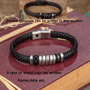 Pulsera con nombre para hombre, pulsera grabada, pulseras de cuero y acero, regalo de cumpleaños, pulsera personalizada, regalo de aniversario, regalo para él