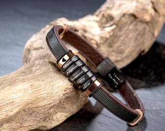 Engraved Steel Leather Cuff Bracelet,  Personalized Father's Day Gift