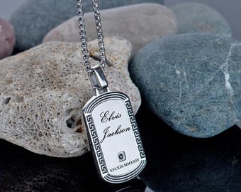 Engraved Steel Bar Necklace: Personalized Name Tag, Men's Gift