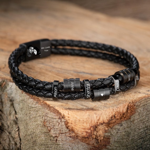 Bijoux Bracelet Cuir Homme Prenom Cadeau Fête Des Pères Pour Homme