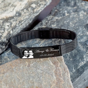 Regalo del Día del Padre, Pulsera de Acero Inoxidable, Pulsera para Hombre y Mujer, Pulsera Ajustable, Regalo Personalizado, Ideas de Regalo para Hombre, Pulsera con Foto