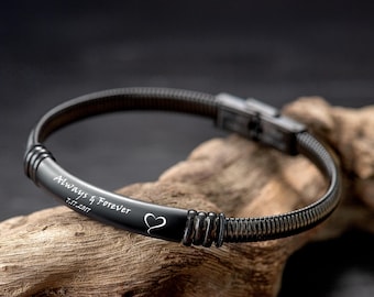 Personalized Thin Steel Bracelet - Customized Men Gift Ideas -Engraving Minimalist Bangle