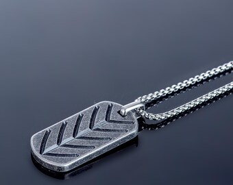 Antique Gray Steel Necklace - Personalized Initial Tag Pendant - Valentine's Day Gift