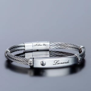 Brazalete de acero inoxidable, pulsera minimalista, regalos de cumpleaños para él, pulsera personalizada, ideas de regalos para hombres, regalos personalizados para novios