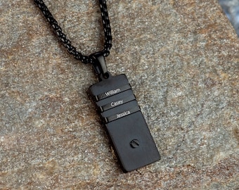 Personalized Steel Bar Necklace: Custom Engraved Name, Photo Gift