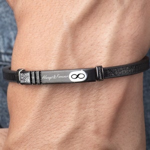 Regalo del Día del Padre / Pulsera con Código QR / Pulsera con Huella Dactilar / Pulseras de Cuero y Acero / Regalo de Aniversario / Ideas de Regalo para Hombres / Regalo para Él