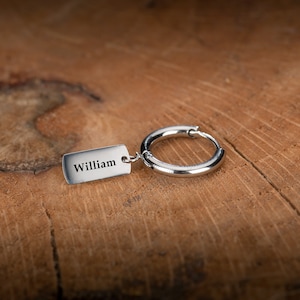 Regalo del Día del Padre, Pendiente para Hombre, Pendiente de Acero Inoxidable, Pendiente con Nombre, Regalo Personalizado, Regalo Diferente, Pendientes Personalizados, Regalo de Cumpleaños