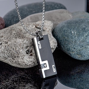 Collar con piedra de circón, collar con etiqueta inicial para hombres, collar de acero para hombres, collar personalizado, collar con letras grabadas, ideas de regalos para hombres