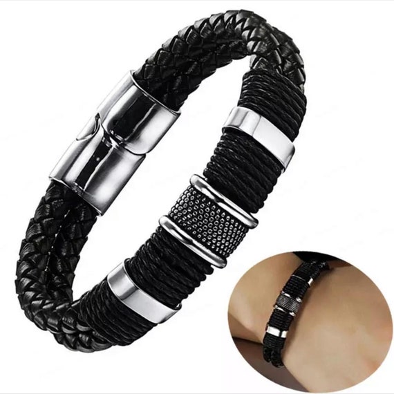 Stainless Steel Mens Bracelet/ Genuine Leather Bracelets / - Etsy