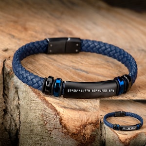 Regalo del día del padre, pulsera con nombre, pulsera de cuero genuino y acero, regalo de aniversario, pulsera personalizada, regalos para él, regalo de cumpleaños
