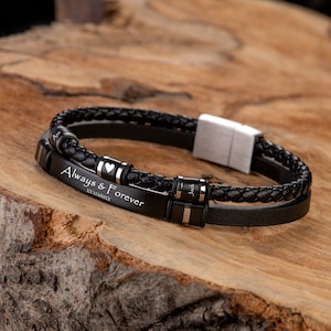 Regalos para él, Regalo personalizado, Ideas de regalos para hombres, Regalo de Navidad, Pulsera de cuero y acero, Regalos para el esposo, Regalos para el novio