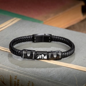 Regalo para el Día del Padre, Pulsera de Cuero, Regalos para Él, Pulsera de Acero Inoxidable, Ideas de Regalo para Hombres, Regalos para Papá, Pulsera Conmemorativa Hecha a Mano