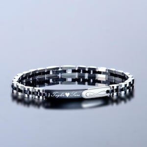 Pulsera personalizada para hombre, regalo personalizado para él, pulsera de acero grabada, regalo del Día del Padre, pulsera de eslabones, regalo de aniversario