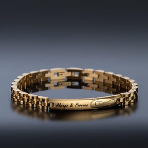 Gepersonaliseerde gouden armband, verjaardagscadeau voor hem, gegraveerde stalen armband, ander cadeau voor vriend, schakelarmband, vaderdagcadeau