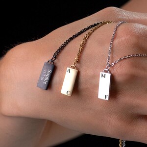 Engraved Initial Tag Necklace for Men: Minimalist Steel Bar Necklace image 11