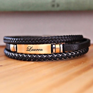 Pulsera con nombre / Pulsera de cuero / Regalo de aniversario / Pulseras personalizadas / Ideas de regalos para hombres / Regalo de Navidad / Regalo de cumpleaños