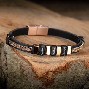 Pulsera de oro rosa, pulsera con nombre, pulsera de cuero, pulsera de acero, pulsera personalizada, regalo para hombres, regalo de cumpleaños, regalo de aniversario