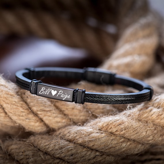 Bracciale Uomo In Pelle Personalizzato - Incisione Nome, Regalo Per Papà O Partner - Foto 6