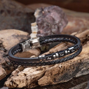 Regalo del Día del Padre para él, Regalos Personalizados, Regalo de Aniversario para Hombres, Pulsera de Acero, Regalos Personalizados para Papá, Pulsera con Dijes Grabados