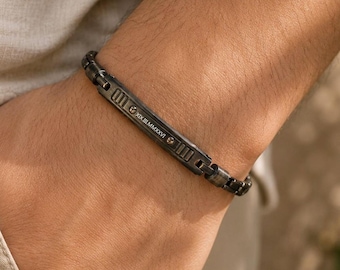 Personalized Vintage Stainless Steel Bracelet for Men, Engraved Bracelet, Custom Name Bangle,  Anniversary Gift for Him