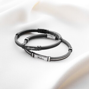 Regalo de Navidad,Pulsera minimalista,Regalos para él,Regalo personalizado,Ideas de regalos para hombres,Pulsera de cuero y acero,Regalos para el esposo