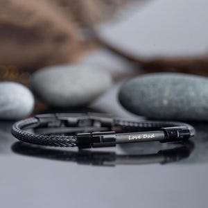 Personalized Gift for Him,Engraved Steel Bracelet,Men Bracelet,Father&#39;s Day Gift for Boyfriend,Black Cuff Bracelet,Anniversary Gift