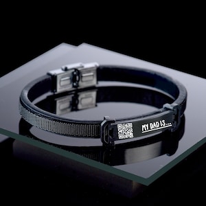Pulsera con código QR / Regalo personalizado / Pulsera con nombre / Regalo de San Valentín / Pulsera de silicona y acero / Regalo de aniversario / Ideas de regalo para hombres