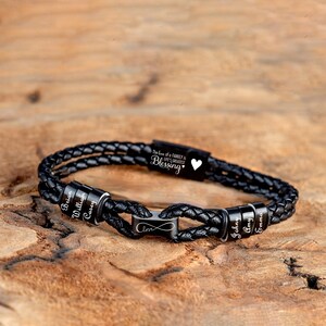 Personalized Boyfriend Gift, Men Cuff Bracelet, Father&#39;s Day Gift, Leather Bracelet, Engraved Steel Bracelet, Anniversary Gift For Men