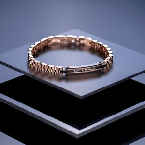 Pulsera personalizada, pulsera con código Mors, pulsera de acero inoxidable en oro rosa, pulsera de cadena fina, pulsera con nombre personalizado, ideas de regalos para hombres