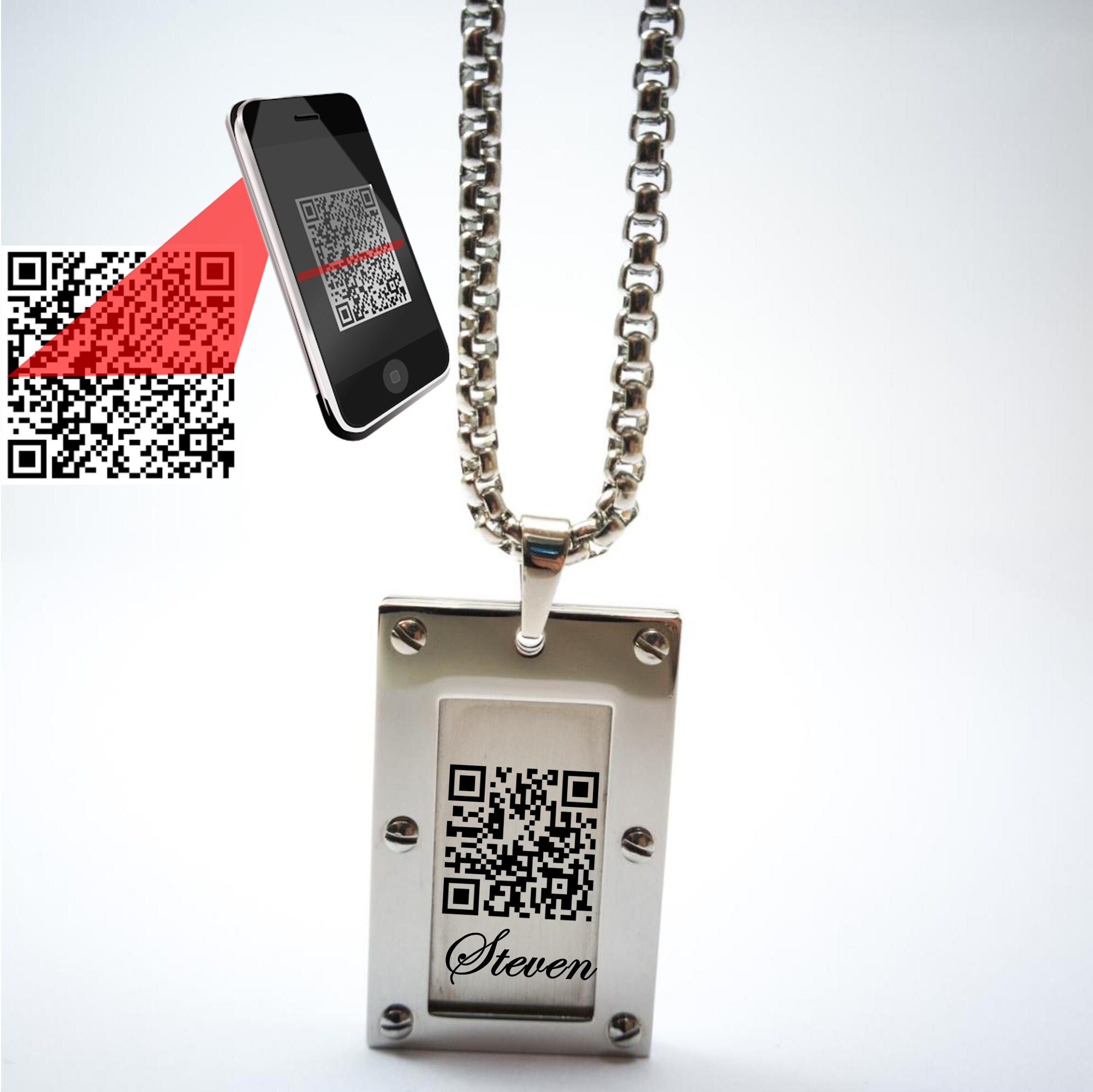 Qr Code Men's Necklace / For Men Named Steel Necklace | Etsy