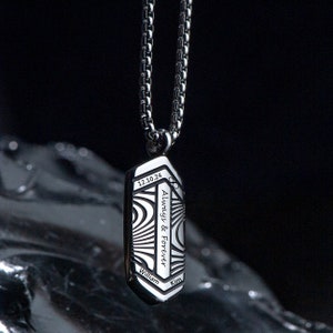 Collar de barra, collar con etiqueta inicial para hombres, collar de acero con huella dactilar, collar minimalista personalizado, collar con letras grabadas, regalo para hombres
