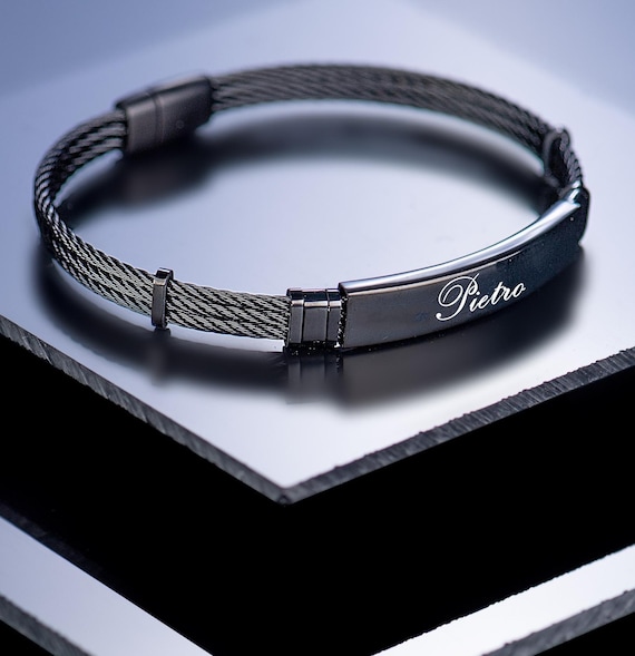 Custom Engraved Steel Bangle: Minimalist Men's Bracelet