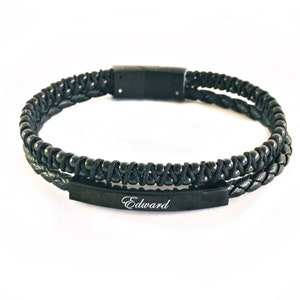 Regalo del Día del Padre / Pulsera grabada / Pulseras de cuero genuino y acero / Regalo de aniversario / Ideas de regalo para hombres / Regalo para él