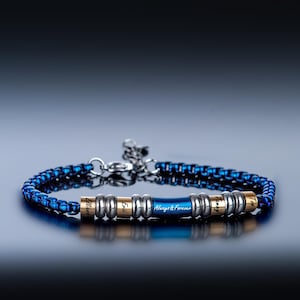 Blue Gold Bracelet, Minimalist Bracelet,Personalized Gift, Steel Bracelet,Men Bracelet,Thin Bracelet,Anniversary Gift, Chain Link Bracelet