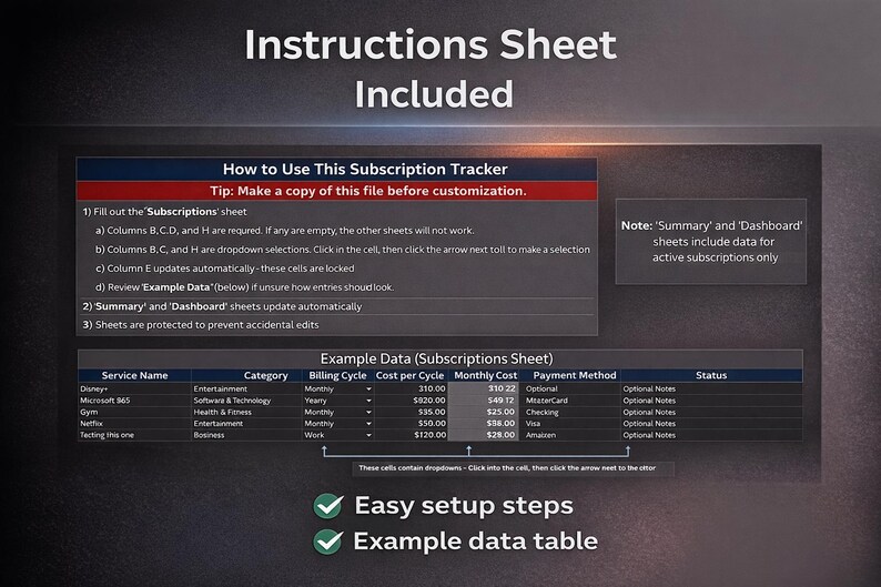 Subscription Tracker Excel Template | Monthly Spending Dashboard ...