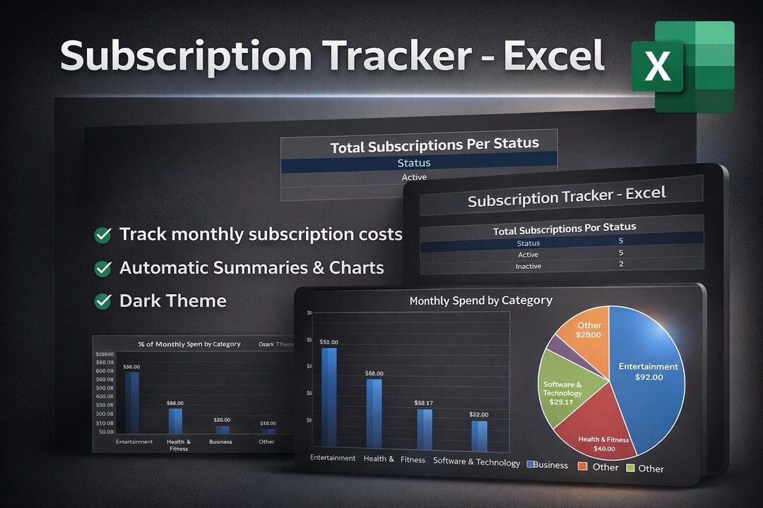 Subscription Tracker Excel Template | Monthly Spending Dashboard ...