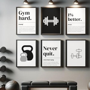 Printable Home Gym Wand Kunst Set von 16, Fitness Kunst, Motivations Poster, Home Gym Zitat, druckbare Kunst, Fitness Motivation, druckbares Poster