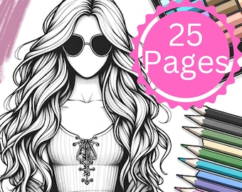 Fashion Girl Coloring Book: 25 Printable Pages (Digital Download)