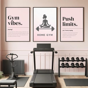 Pink gym wall art bundle 16+ download fitness art, motivational poster, home gym decor, fitness motivation quotes, printable gym art, fit