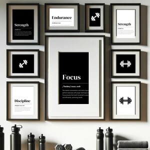 Home gym wall set of 6 black, fitness art, motivational poster, home gym quote, printable art, fitness motivation, gym printable poster; gym