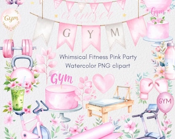Pastel Watercolor Gym Clipart PNG Set: Fitness Graphics (Digital Download)