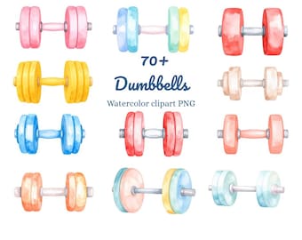 Watercolor Dumbbell Clipart Bundle: 70 Pastel Gym Stickers (Digital Download